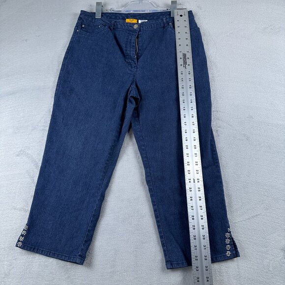 Ruby Rd. Cropped Jeans Womens Size 14 Studded Ankle Slit Medium Wash Blue - Picture 11 of 12